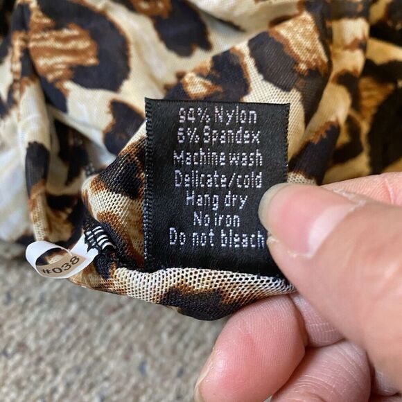 Y2K Lildy Brown Women L-XL Animal Print Fringe Silky CoverUp Top Blouse MeshBoho - Picture 4 of 7